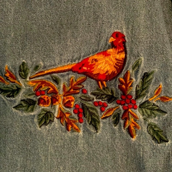 Talbots Denim Button Down, Embroidered Birds Design, Oversized Fit, Fall Ready! - Picture 3 of 8